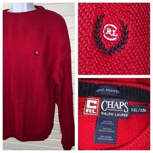 VTG Chaps Ralph Lauren Sz XXL Crest Logo Heavy Hand Framed Red Mens Sweater EUC